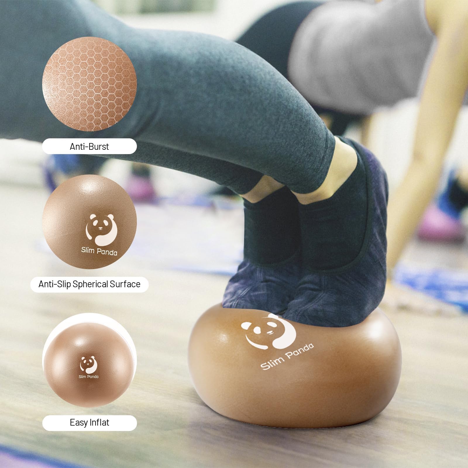 Slim Panda Palla Pilates Piccola, 23-25cm Anti Scoppio Antiscivolo Palla Ginnastica con Cannuccia Gonfiabile, Soft PVC Palla da Yoga per la Terapia Degli Anziani, Casa, Fitness, Allenamento Equilibrio