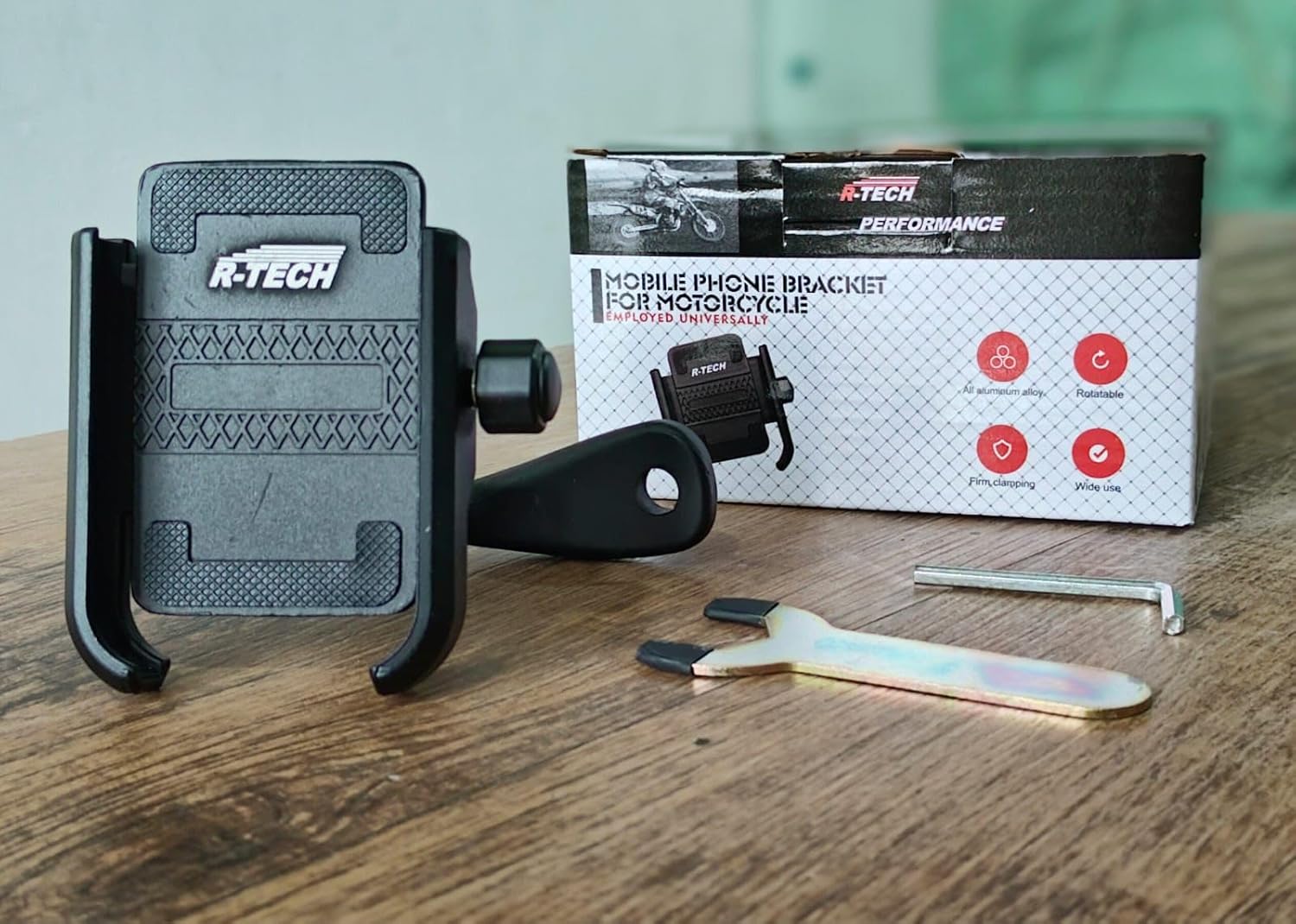 Motorcycle Mobile Phone Holder Mount | Universal Aluminum Alloy Handlebar Bracket with USB Charging Wire | 360° Rotatable & Anti-Slip Grip for All Smartphones