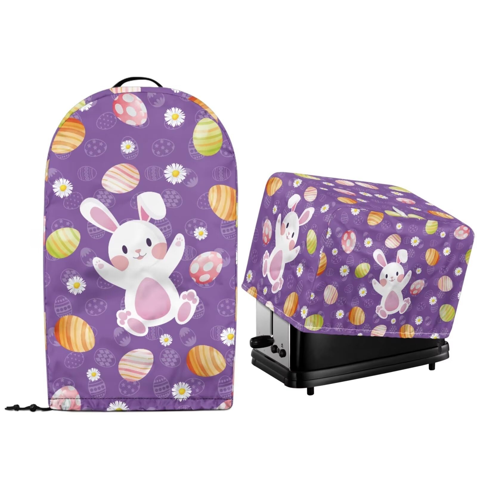Easter Purple Eggs Cartoon Bunny Kitchen Blender Stand Mixer Dust Cover with Drawstring Hem and Toaster Bread Maker Cover Kitchen Appliance Protector