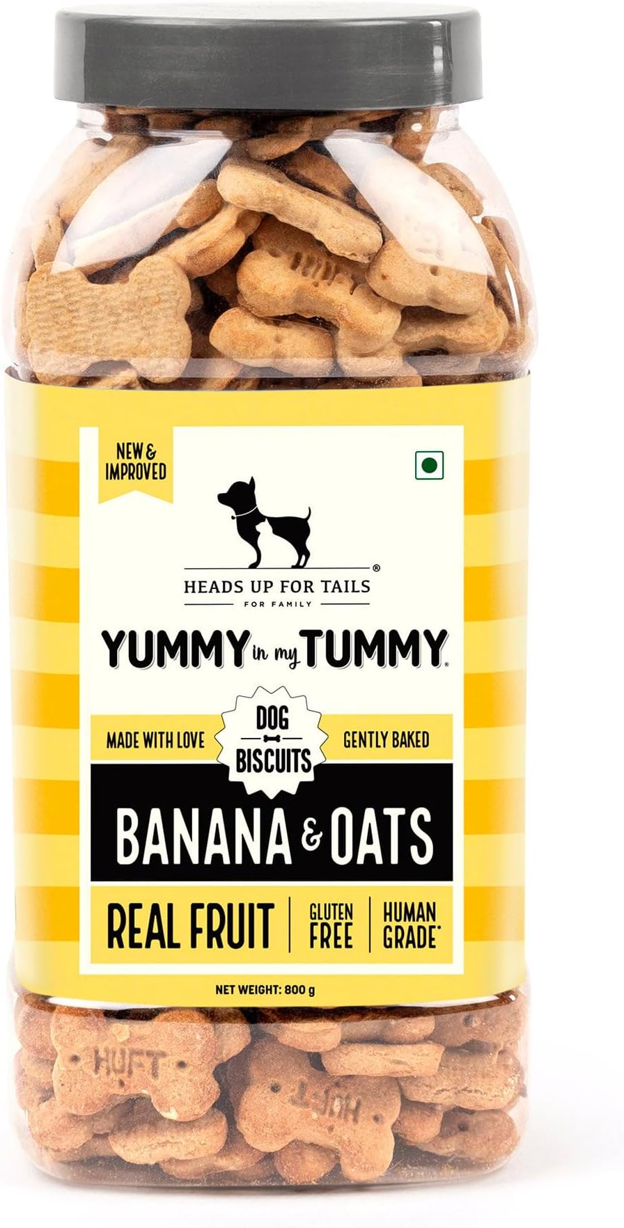 Heads Up For Tails Yummy In My Tummy Banana & Oats Veg Dog Biscuits For All Life Stages - 800G Each - Pack Of 2