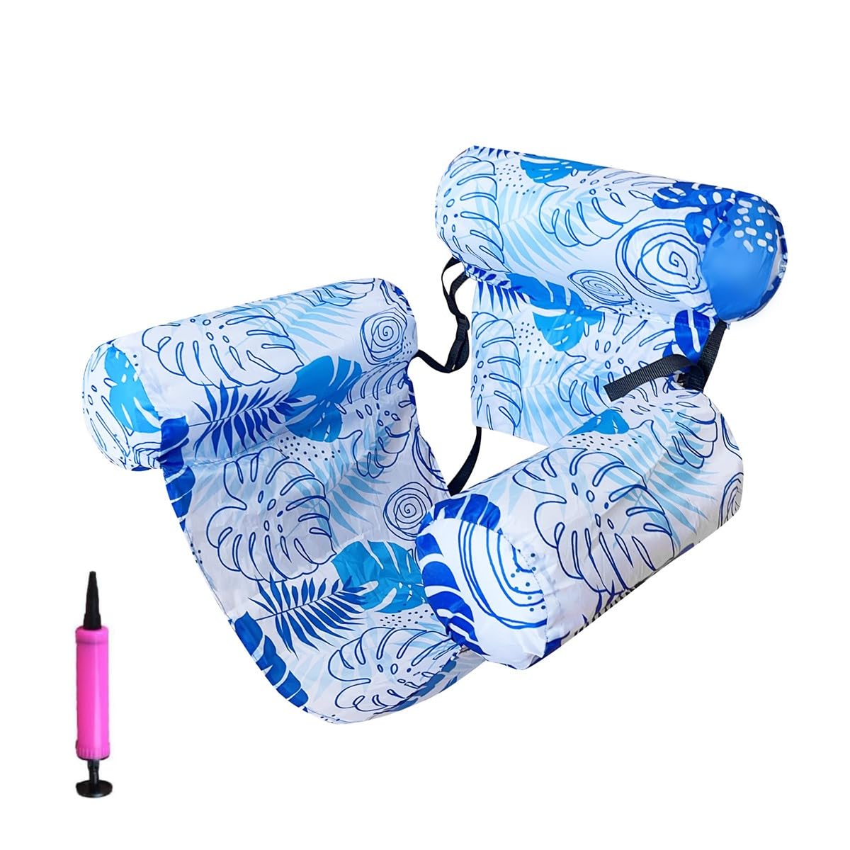 Pool Floats Chairs Adult,Inflatable Pool Lounge,Plant Pattern Floating Mat Hammock Includes PumpBlow up Water Chairs Noodles rafts for Party Summer Water Beach Fun (Light Blue)