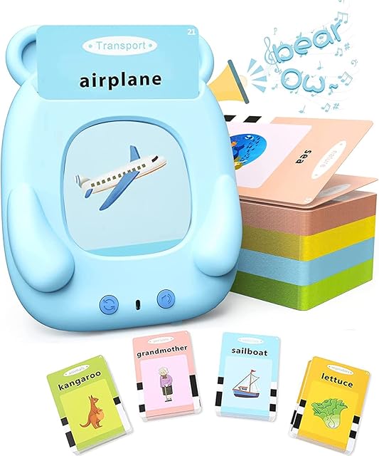 Helcona Talking Flash Cards for Toddlers Learning Reading Toys 224 Words Early Educational 1 2 3 4 5 Year Old - Speech Therapy Animals Shape Color, Machine Birthday Gift, One Size (V5-A)