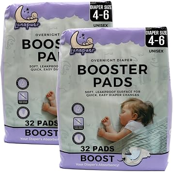 Diaper Booster Pads Overnight Adhesive Diaper Inserts for Boys & Girls Overnight Liners for Sizes 46 Stops Leaks, Reduces Rash Booster Pads Baby 2 Packs