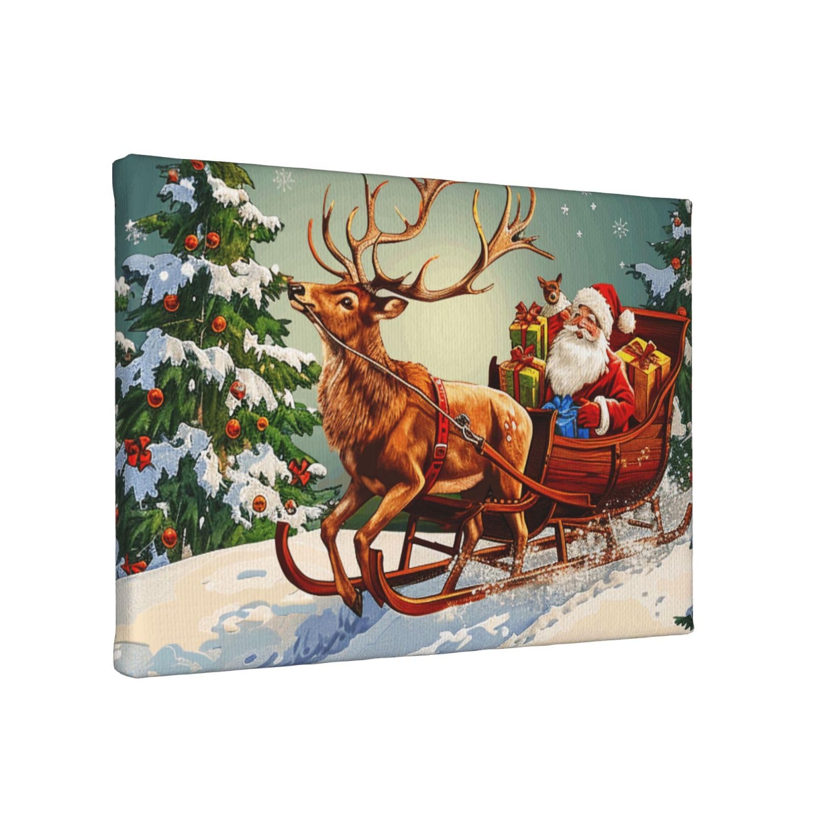 YKLJG Merry Christmas Day Printed Wall Art Canvas Painting 30x20 CM Wooden Framed Picture Painting Artwork Prints for Bedroom Kitchen Home Office Decor