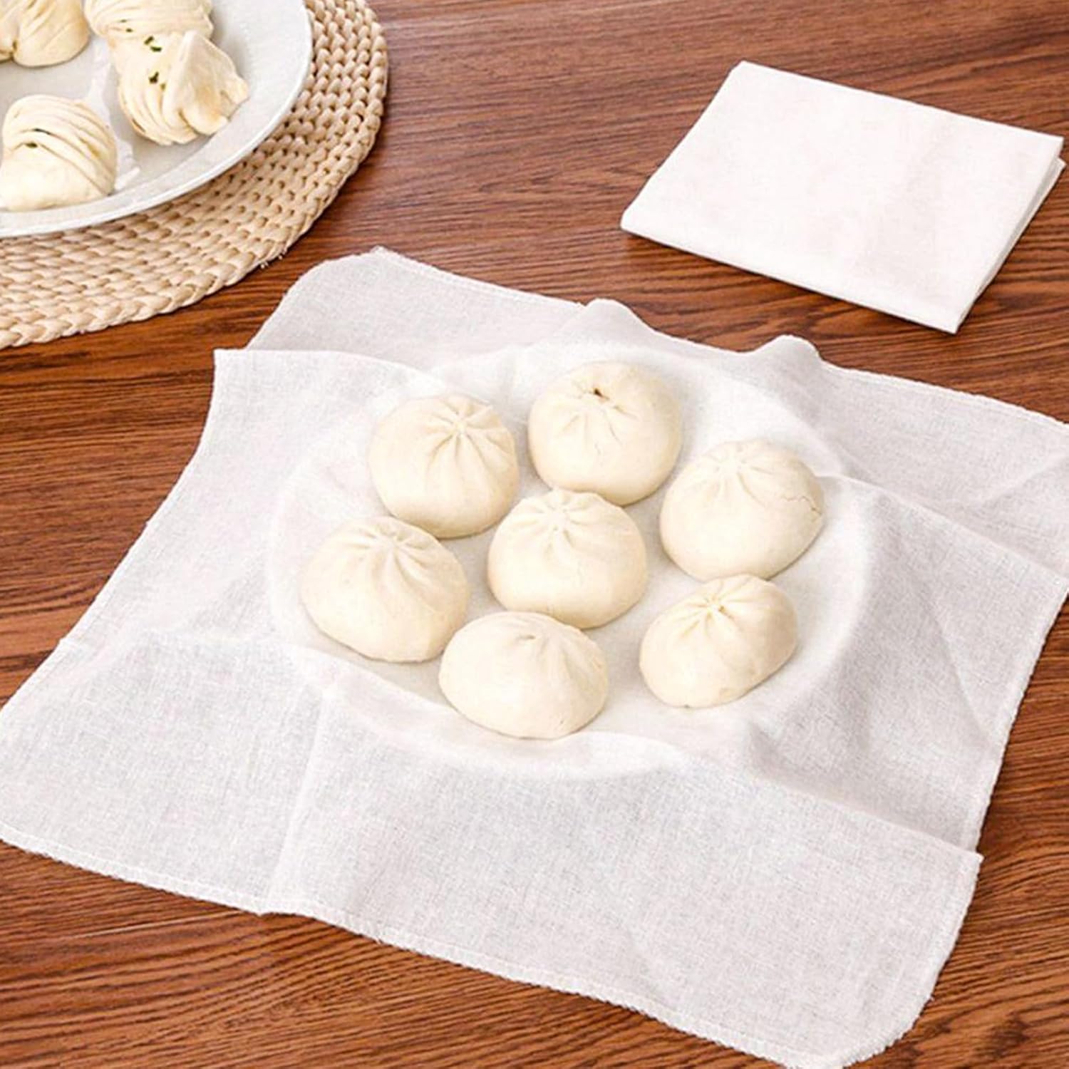 5 Pieces Cotton Steamer Liners 32 CM Reusable Cotton Steamer Liners Non-stick Pad Air Fryer Liner Steaming Dumplings/Bread/Buns/Rice Supply, Food Filter Cloth, 12.5 Inch, White - Image 6