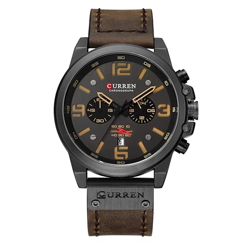 PASOY Men’s Full Functional Chronograph Watch with Leather Strap, Quartz