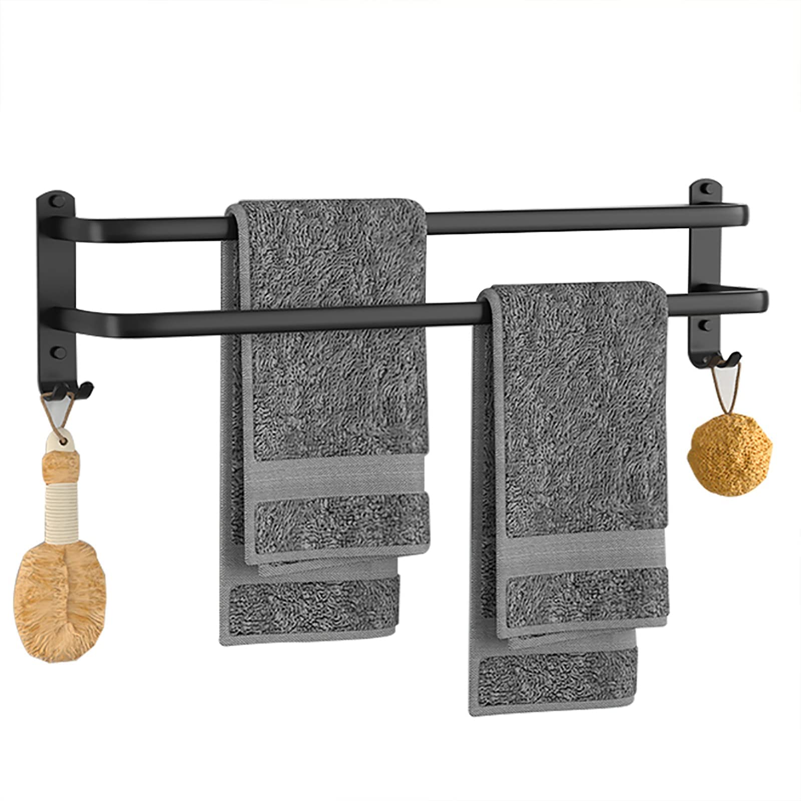 LMYSXAOZ Aluminum Single-Bar Multi-Bar Towel Rack, Multifunctional Wall Mount Bath Rail with 2 Hooks/70Cm/A-Black The New