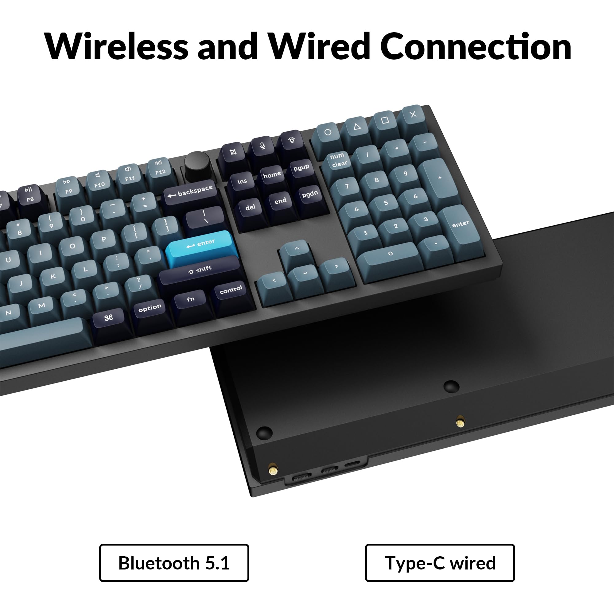 Close-up of Keychron Q6 Pro's USB-C port and wireless switch