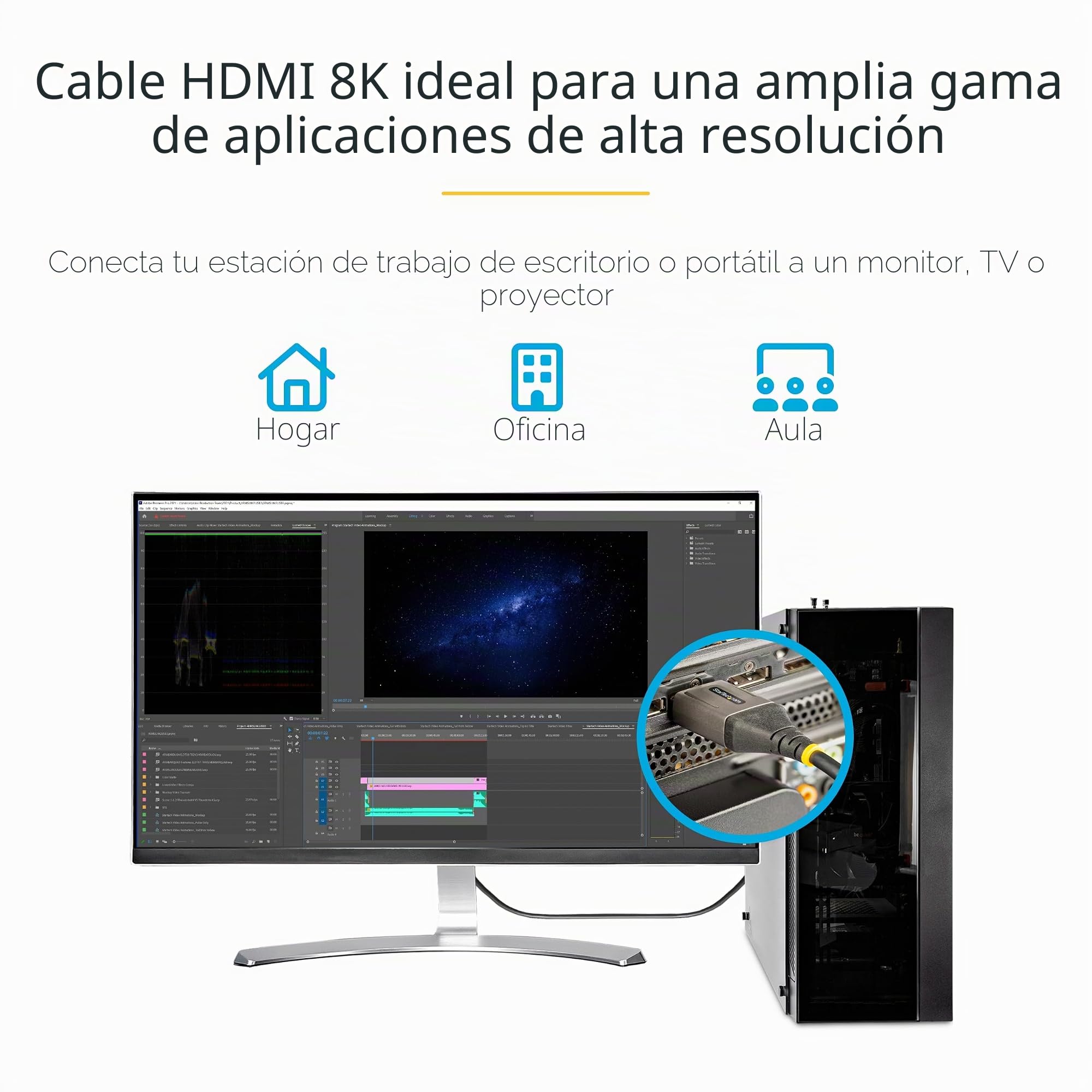 StarTech Cable HDMI 2.1 de 4m Ultra Alta Velocidad, 8K 60Hz, HDR10+ | Blindaje de aluminio EMI, Conectores chapados en oro, Compatible con USB-C a HDMI, MacBook serie M
