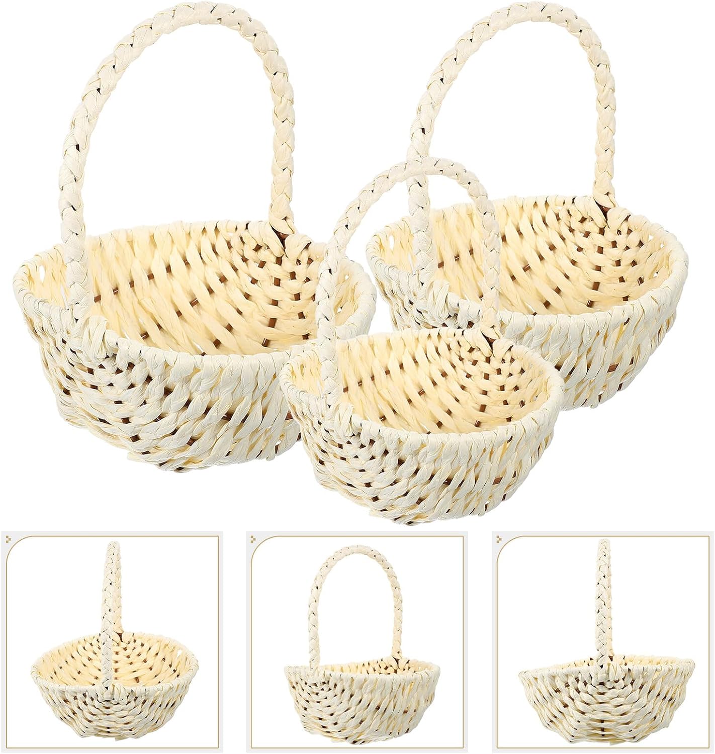 Paper Woven Picnic Basket Set with Handle, Fruit Container and Wedding Basket, Delicate Storage Holder for Kitchen and Outdoor Use