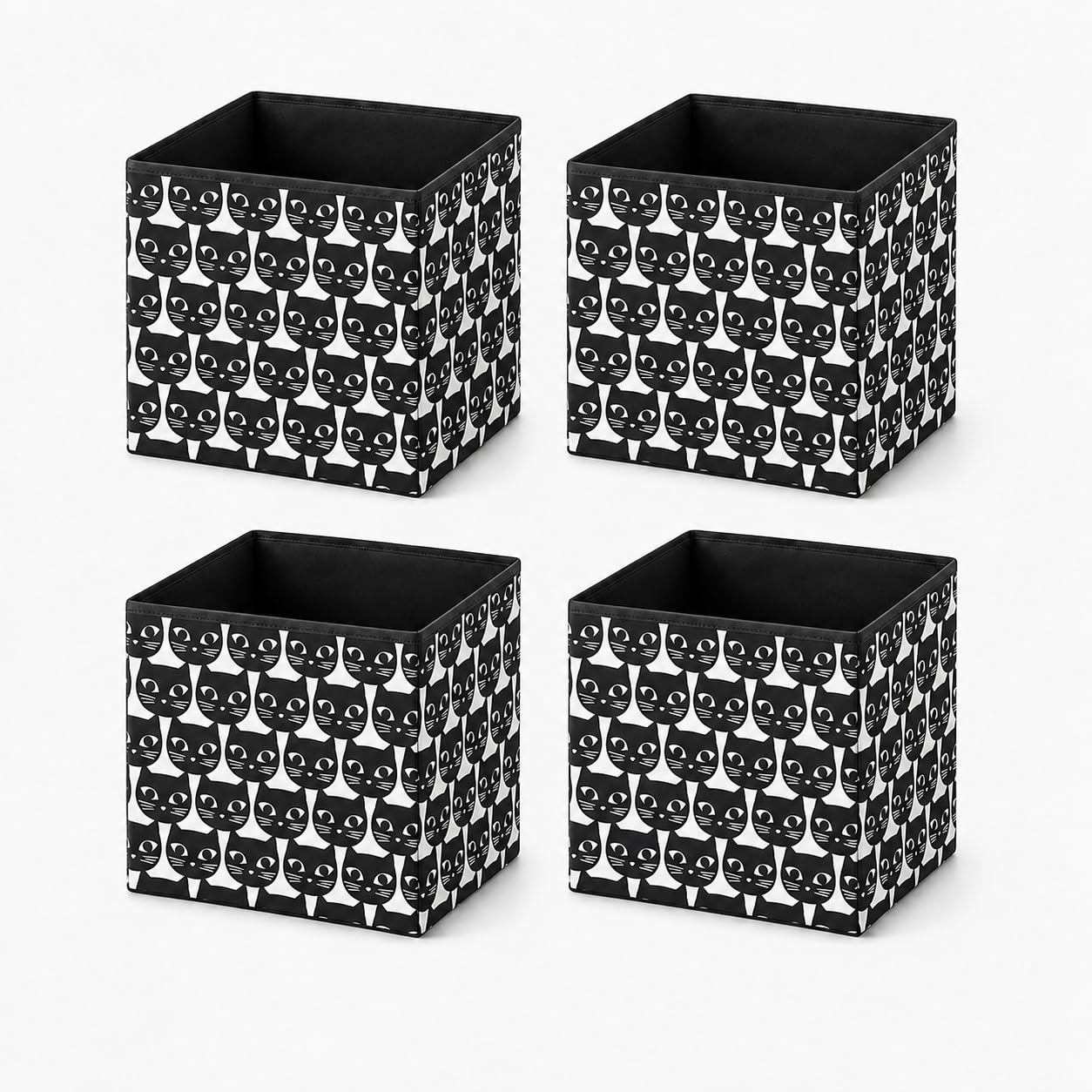 Princekingx Drona Storage Boxes – Foldable Kellax Shelf Insert Box – Cube Shaped Fabric Storage Organizer, 33x38x33cm Shelving Unit with Handle, For Home, Office Use, Baby Nursery (Black Cat, 4x)