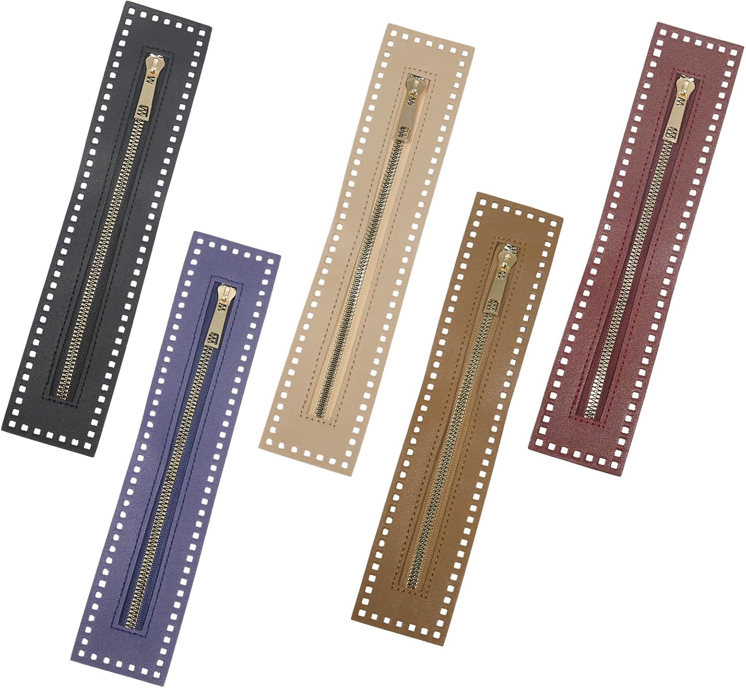 YUYUDEHM 5 Pcs PU Leather Zippers for Sewing, 10.6 Inch Crochet Zipper with Holes, Sewing Zippers for Bags and Purses (Spring)