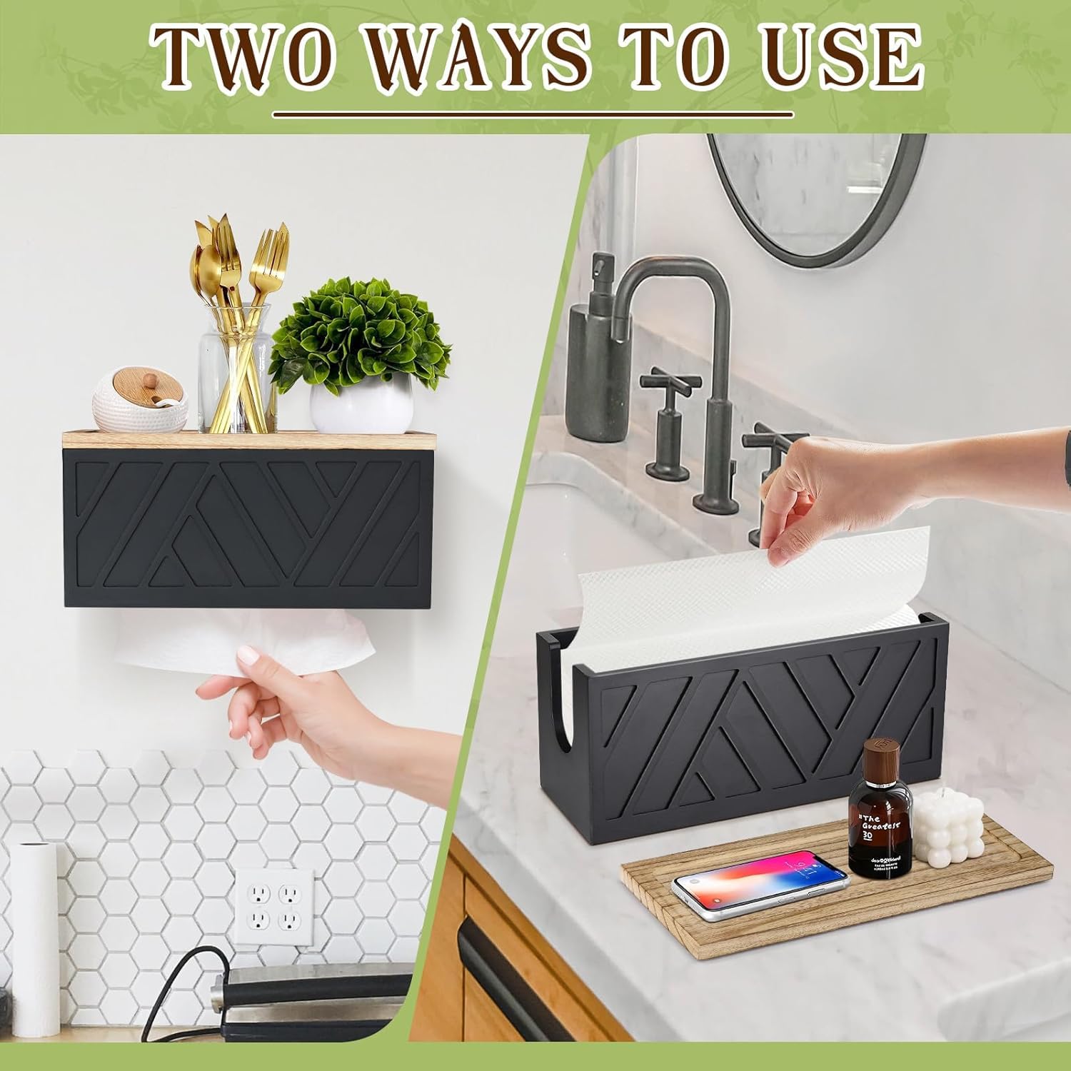 Dispensador de toallas de papel para montaje en pared, soporte para toallas de papel montado en la pared con tapa, de madera maciza, plegable en C, plegable en Z, soporte para toallas de papel de mano