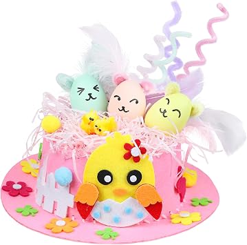 DERAYEE Easter Bonnet Kit, Chick Bunny Egg DIY Art Craft Kits Make Your Own Cute Hat for Easter Craft Pink