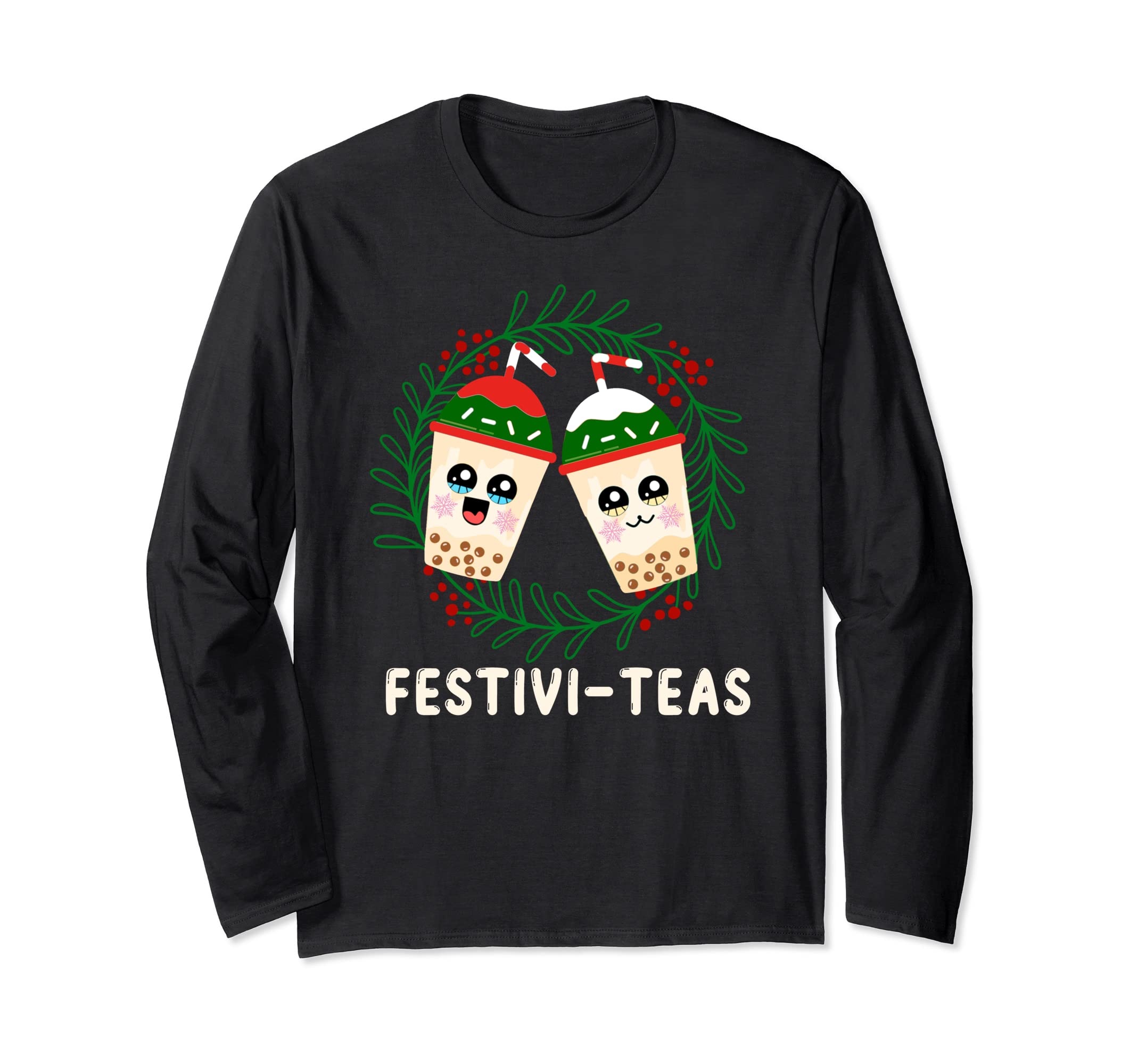 Festivi-teas Funny Christmas Tea Pun - Bubble Tea Boba Tea Long Sleeve T-Shirt