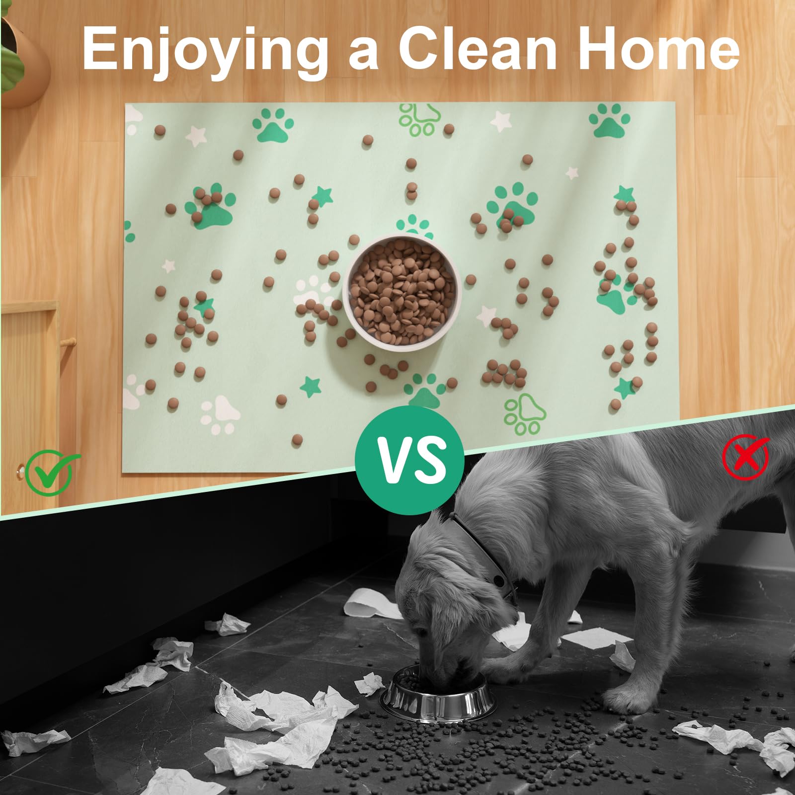 Tappetini per alimentazione animali domestici 40x60cm, tappetino assorbente per cibo e acqua per cani, tappetino in gomma per ciotole per cani