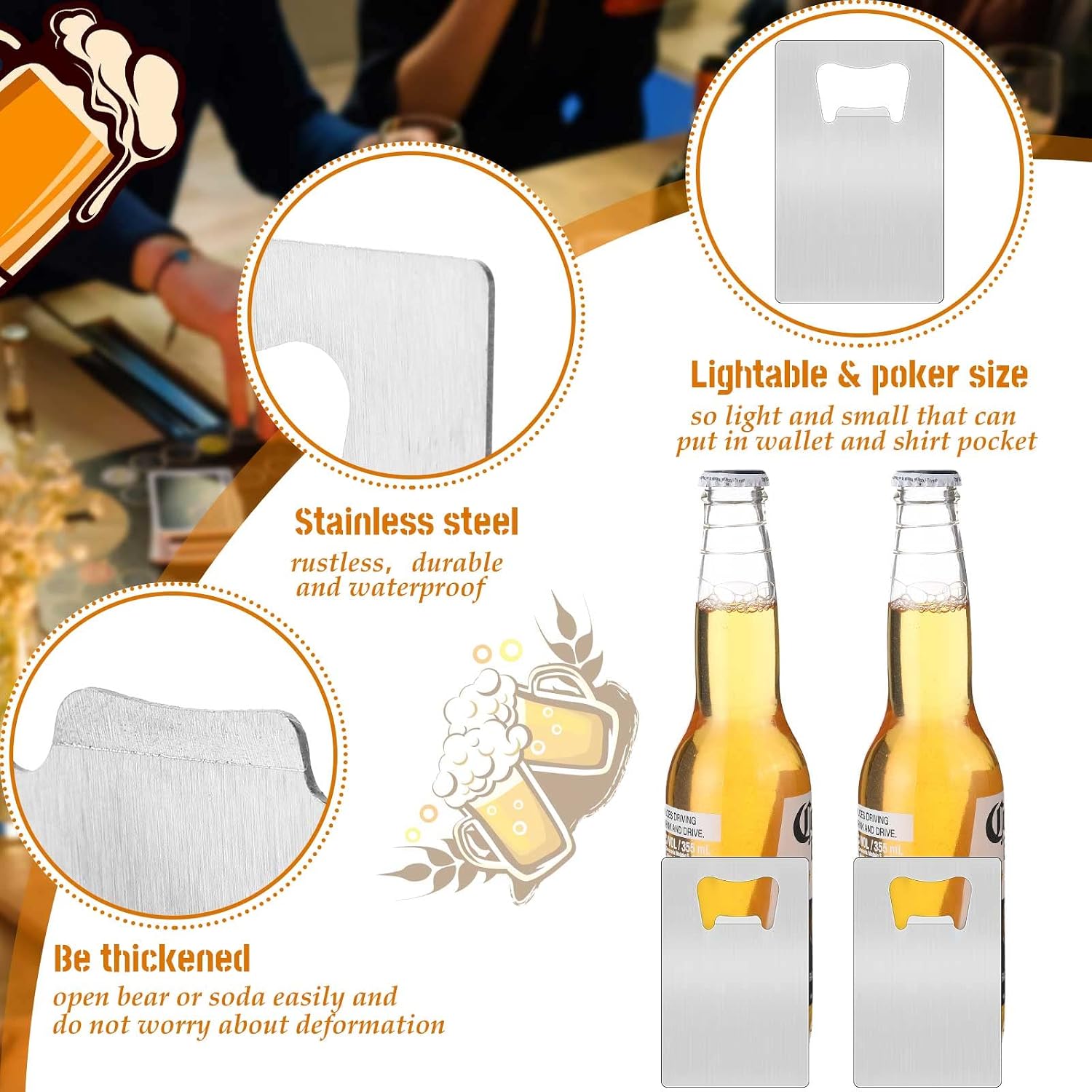 Nuogo 100 Pcs Stainless Steel Card Bottle Openers Bulk Metal Card Beer Openers Groomsmen Wallet Bottle Opener for Wedding Party Bridesmaid Favors Gifts (Silver)