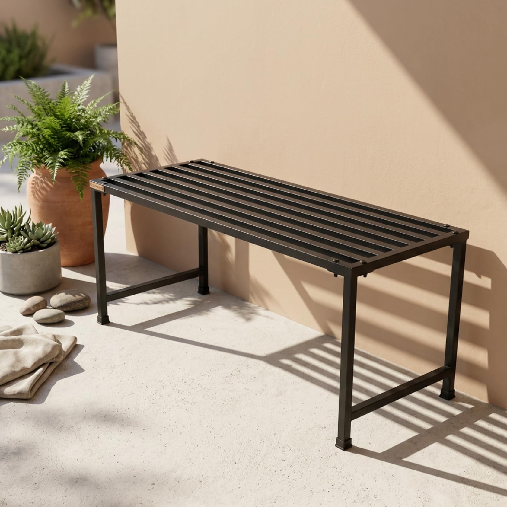 ecofynd 2 Seater Garden Bench for Indoor & Outdoor Park, 3 Feet Long Heavy Duty Waterproof Metal Seating Bench for Home, Terrace, Patio, Living Room, Lounge & Balcony (GC005-BLK)-image-42