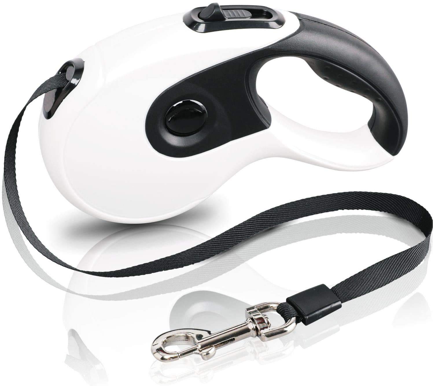 Extendable Leash, DELFINO Extendable Dog Lead 16 Ft Heavy Duty Tangle Free Extendable Dog Leash for Small Medium Dogs Up to 110LBs - Anti-Chewing Nylon Tape with One-Handed, White