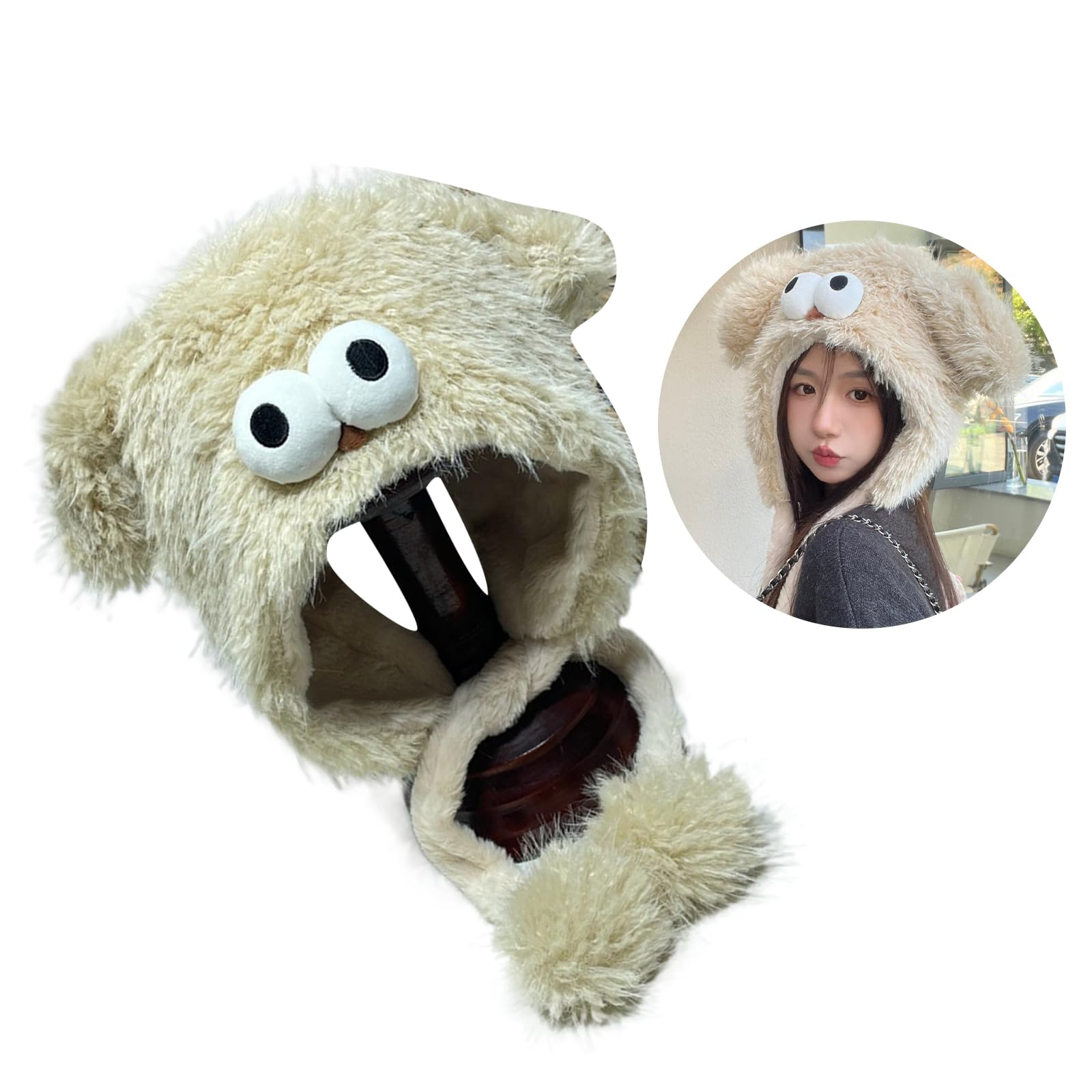 Cartoon Ear Flap Thicken Plush Ear Muff Hat for Skiing Hiking Lady Windproof Ushanka Hat for Cold Weather Pink