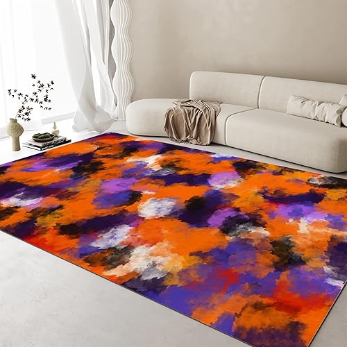 Miniatura 3 de Retro 70S Orange and Purple Tie-Dye Soft Rugs 4x6ft Abstract Funky Washable Rug with Non-Slip Backing Low-Pile Carpet for Living Room Bedroom Dining