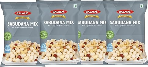 Balasa Sabudana Namkeen | Namkeens Snacks | Sabudanas Namkeen for Fast | Falahari Namkin | No Artificial Preservatives Mix of Sago Balls, Sliced Potatoes | Sabudanna Namkeens for Vrat (4 Pack of 150g)