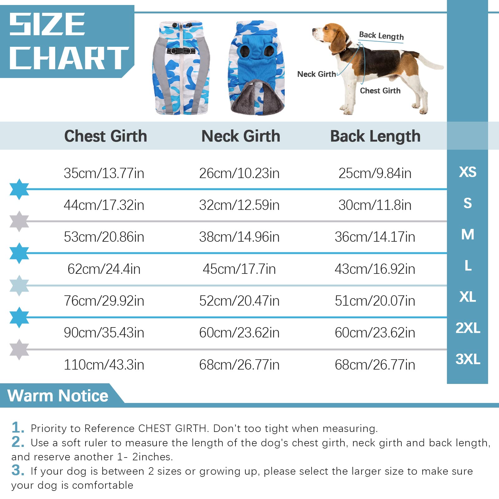 Hjyokuso Cappotto Cane, Cappottino Cane Per Piccoli, Medi e Grandi Cani, Vestiti Per Cani Impermeabile e Caldo, Cappottino Imbottito Per Cane Con Strisce Riflettenti e Cerniera - Blu XXL