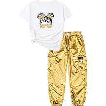 Betusline 2 Piece Clothes Set For Girls,Basic Print Short Sleeve Tops and Cargo Jogger Pants Cool Summer Clothes Set