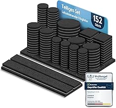 Self-Adhesive Felt Gliders, Black, Pack of 152, 5 mm Thickness (Round & Square), Felt Gliders for Chairs and Furniture Glides, Scratch Protection and Noise Dampening