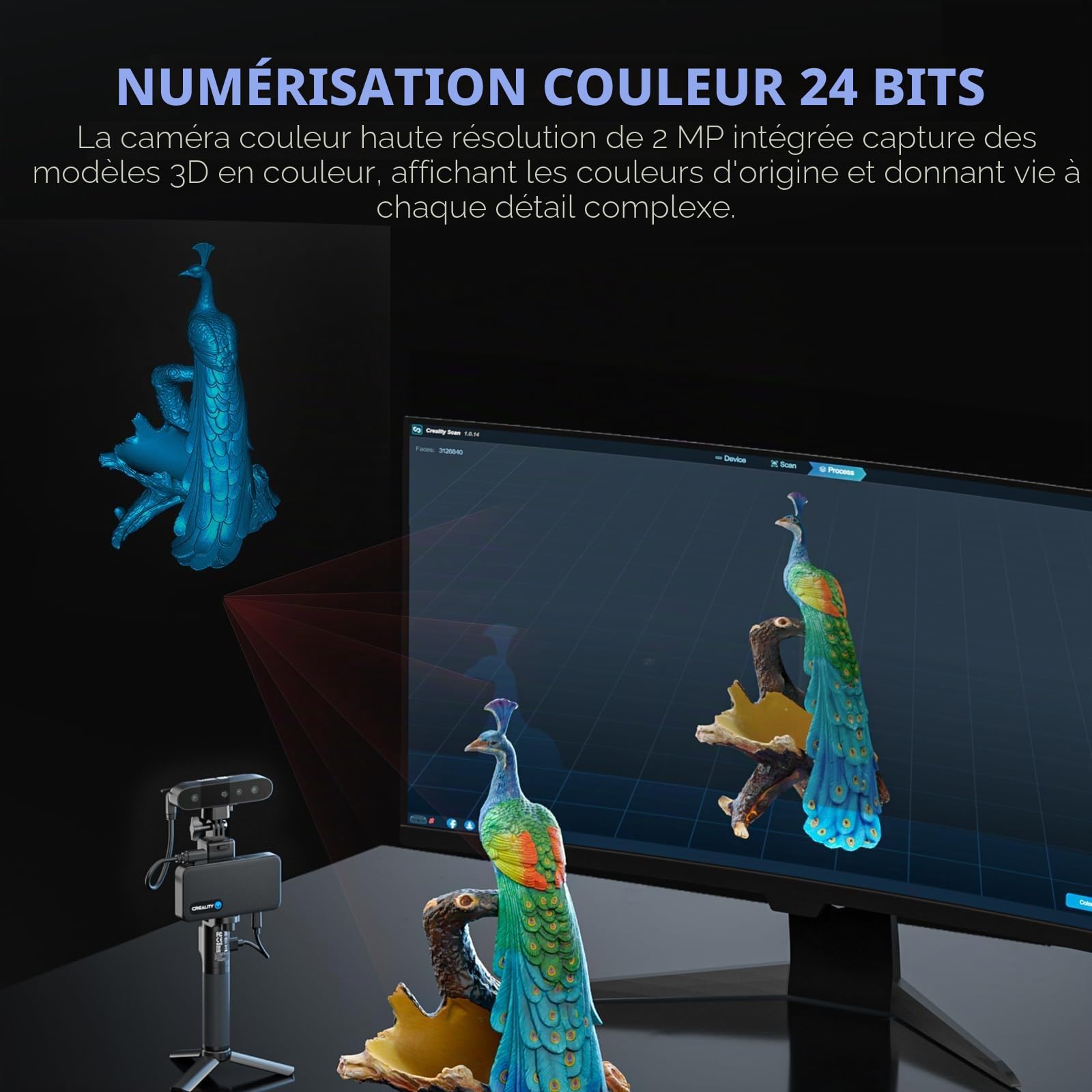 Creality CR-Scan Ferret Pro Scanner 3D portable pour imprimante 3D, modélisation d'impression 3D, précision 0,1 mm, numérisation couleur 24 bits, anti-shake, WiFi 6, pour Android IOS Phone PC Mac Win