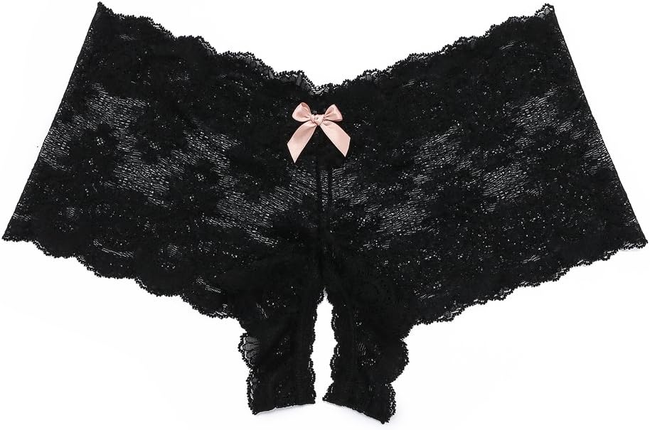 Hanky Panky Women's Luxe Lace Crotchless Brief, Black, Medium