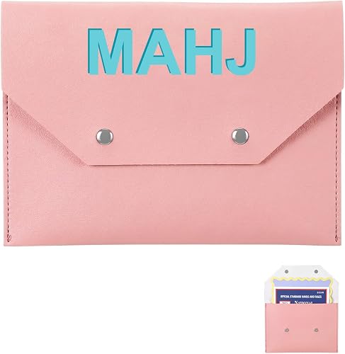 Leather Mahjong Card Holder Gift, Pink, 8x6 Inch, Solid Color
