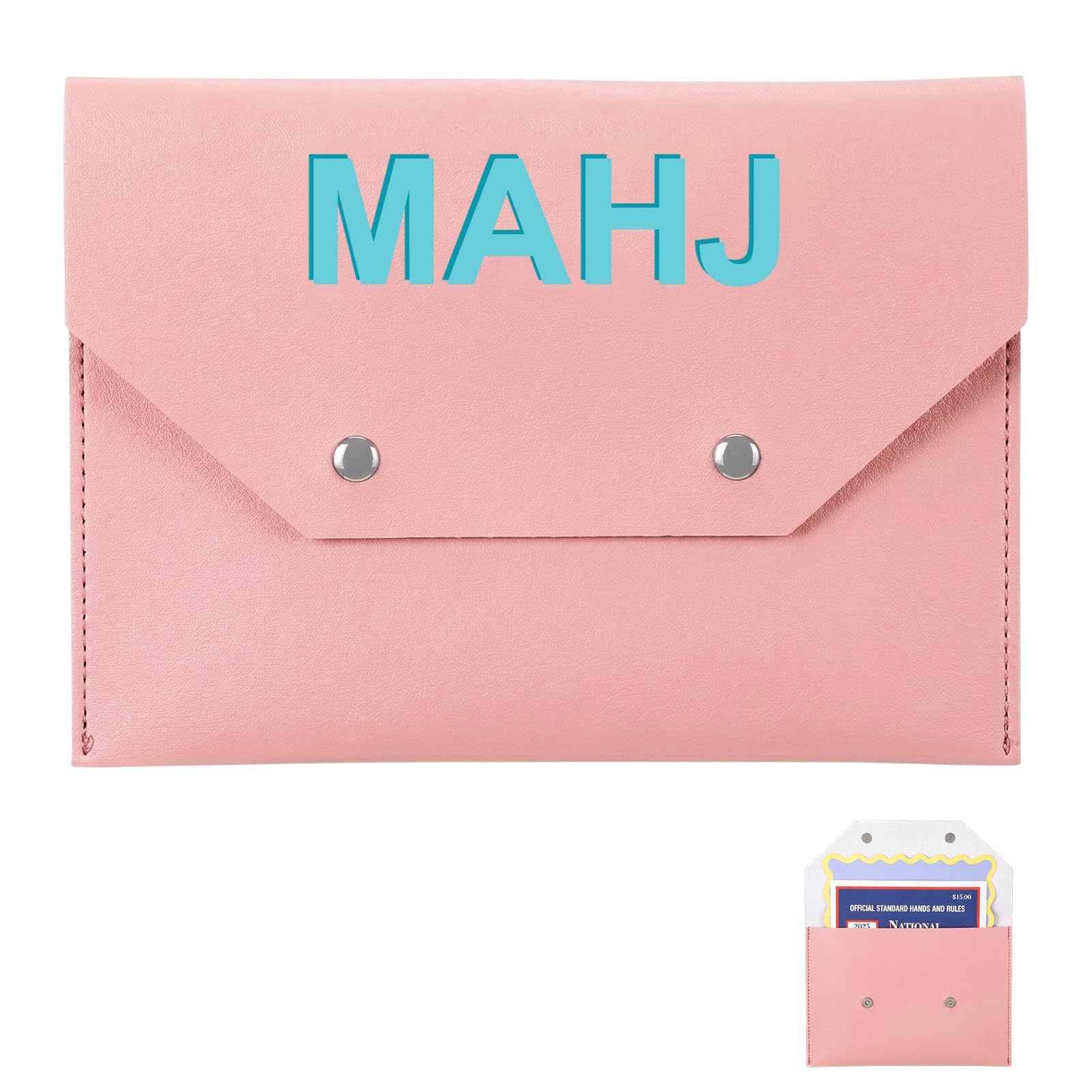 SilTriangle Leather Mahjong Card Holder Gift, Pink, 8x6 Inch, Solid Color