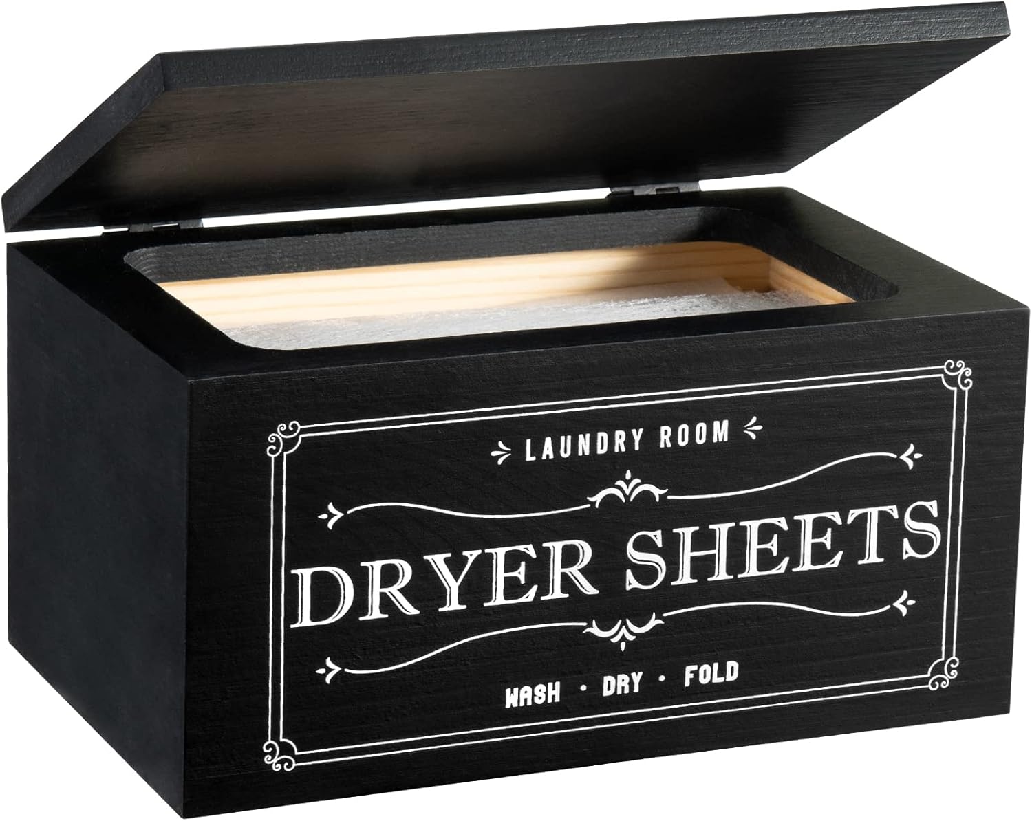 Rustic Dryer Sheet Holder with Lid – Cute Farmhouse Dryer Sheet Dispenser Laundry Room Decor Accessories,Fabric Softener Dispenser Dryer Sheet Container for Laundry Organization Storage,Black-N