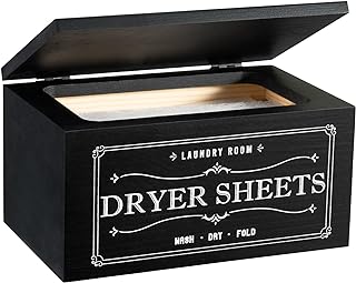 Rustic Dryer Sheet Holder with Lid - Cute Farmhouse Dryer Sheet Dispenser Laundry Room Decor Accessories,Fabric Softener Dispenser Dryer Sheet Container for Laundry Organization Storage,Black-N