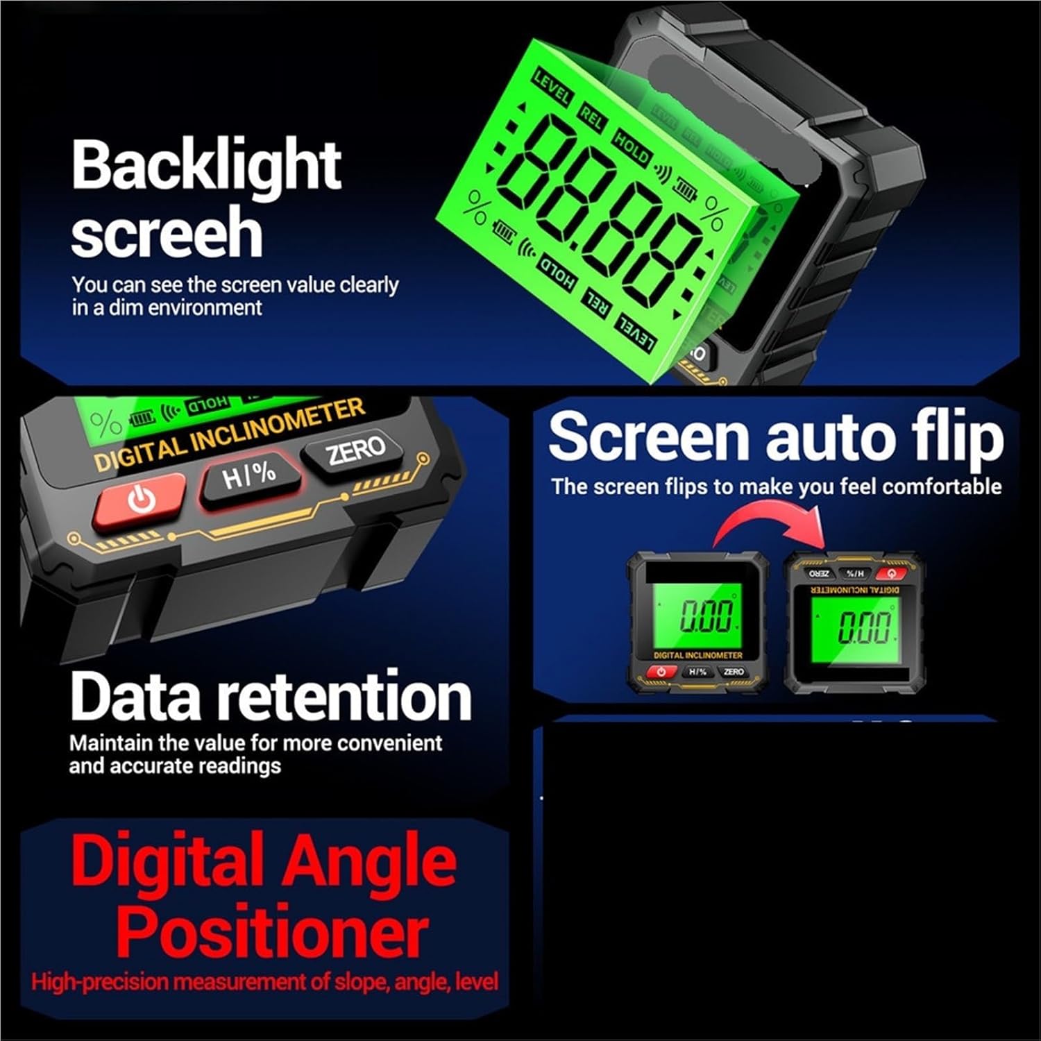 Digital Angle Finder, Digital Angle Gauge Magnetic Protractor Inclinometer Level Finder Electronic Box With Backlight,Angle Finder