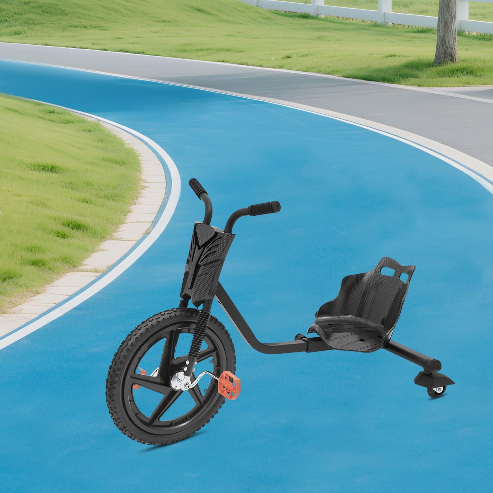 Drift Trike Kinder Driftscooter 90x68x60cm bis 80kg Hochwertiges Drifter Dreirad Rutscher mit Hinterrädern Geeignet für Kinder ab 6 Jahren (Schwarz)