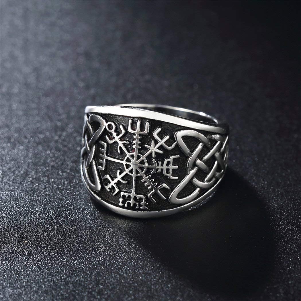 Stainless Steel Viking Runic Compass Vegivisir Ring for Men Women, Norse Pagan Jewelry Ring - Image 2