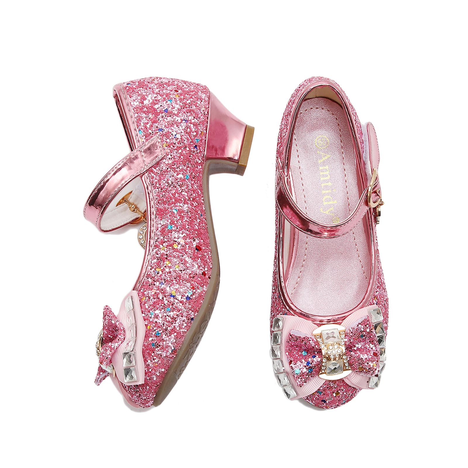 Amtidy Girls Dress Shoes Mary Jane Wedding Party Shoes Glitter Bridesmaids Princess Heels
