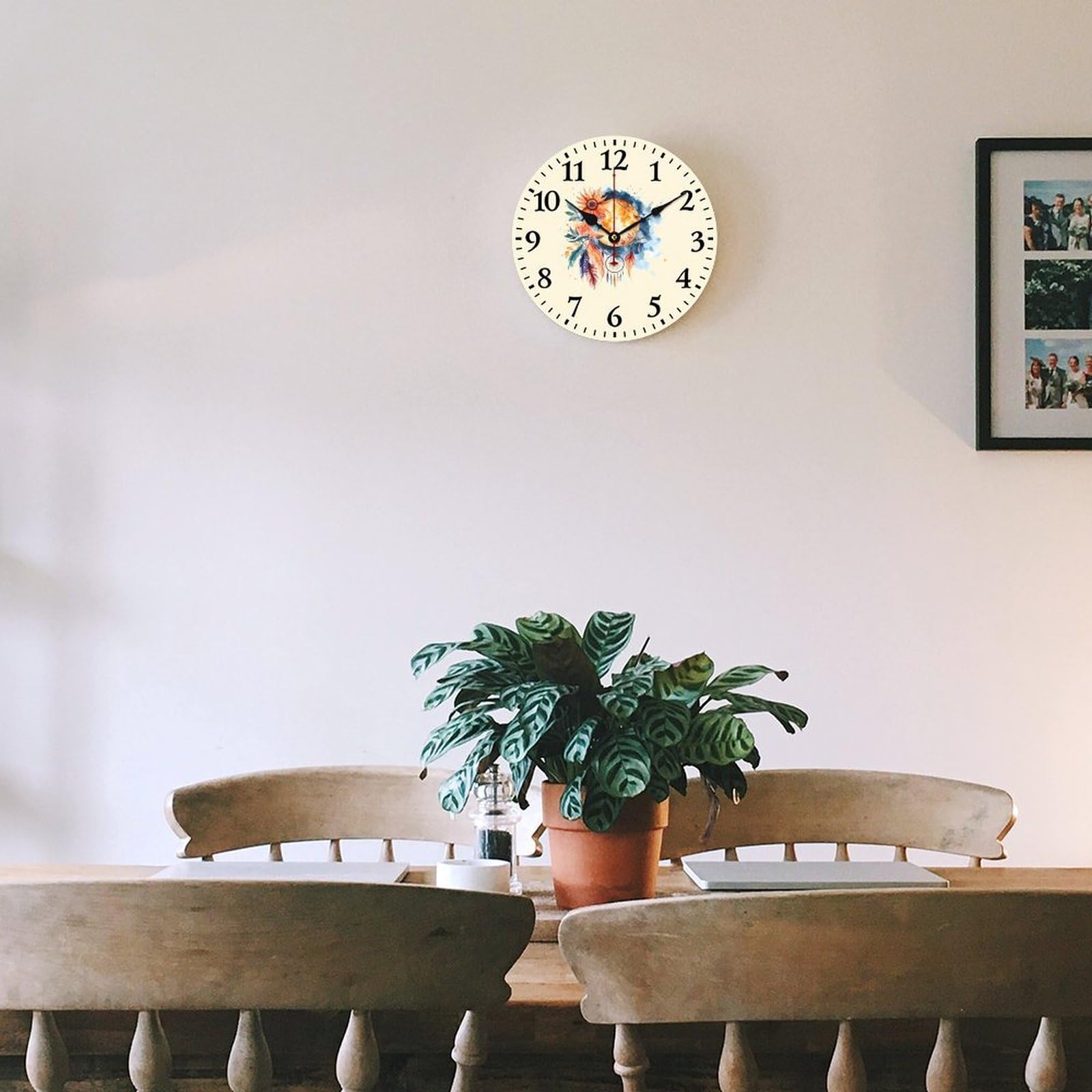 Traumfänger, Mond und Sonne, Holz-Wanduhr, nicht tickend, batteriebetrieben, für Büro, Wohnzimmer, Schlafzimmer, Küche