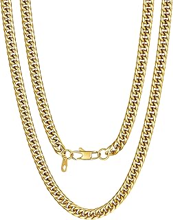 U7 Diamond Cut Miami Cuban Link Chain for Men Women Stainless Steel Curb Chain Necklace, Cool Hip Hop Jewelry Silver/Black/18K Gold Plated Chains, Width 3/6/9/12mm,18/20/22/24/26/28/30 Inch
