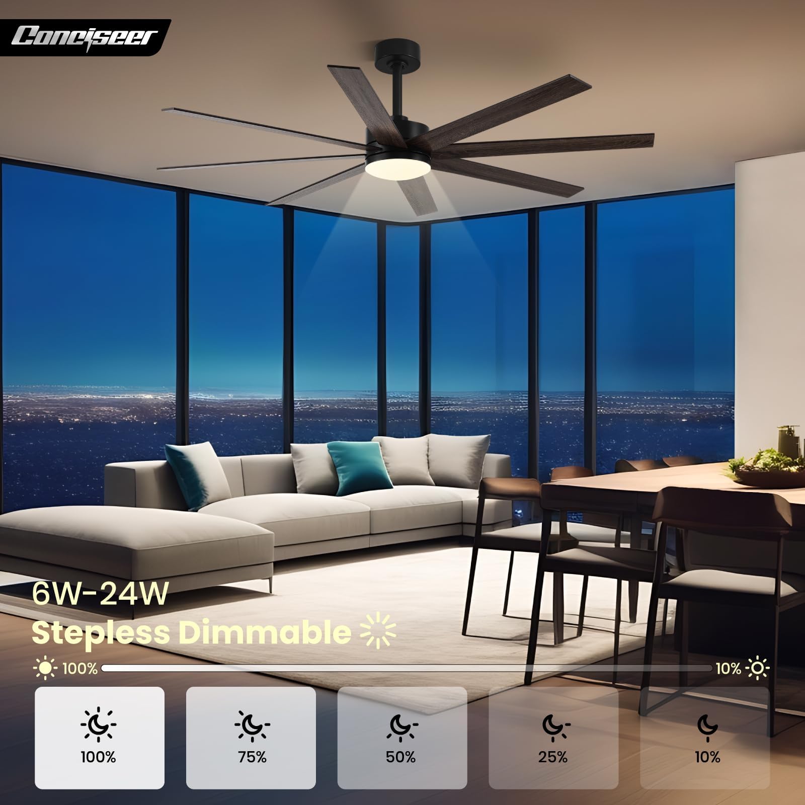 72 Inch Ceiling Fans with Lights Remote Control Dual-Color 8 Blades 24W 3CCT 6-Speed Reversible Quiet DC Motor — view 5