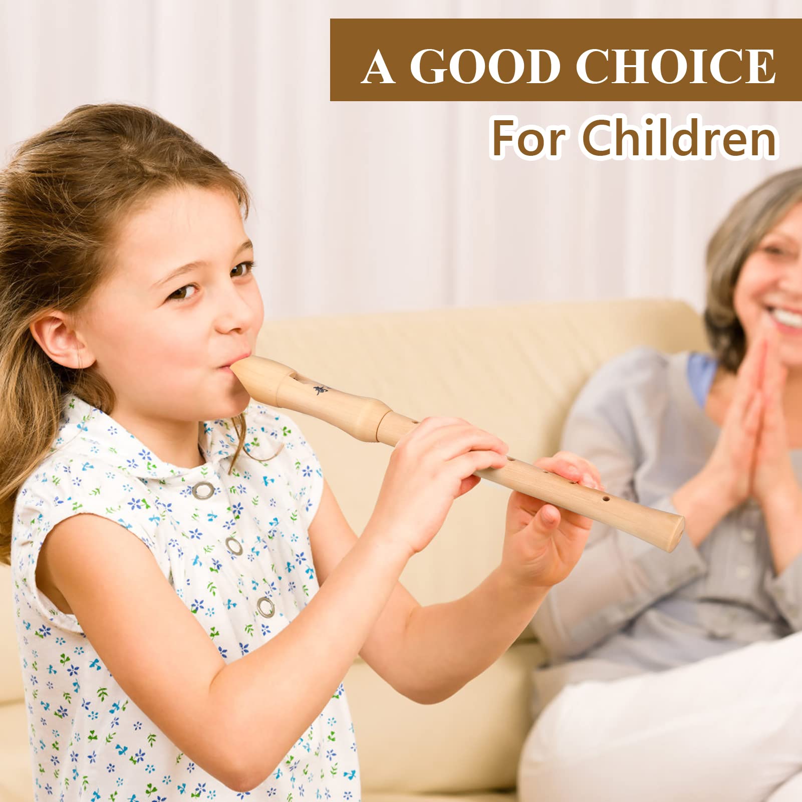 Flauto per Principianti, Bambini a 8 Fori, Dolce per Diteggiatura Tedesco, Incluso Pacchetto Esterno, Stick per la Pulizia del Flauto e Manuale di Istruzioni (Naturale)