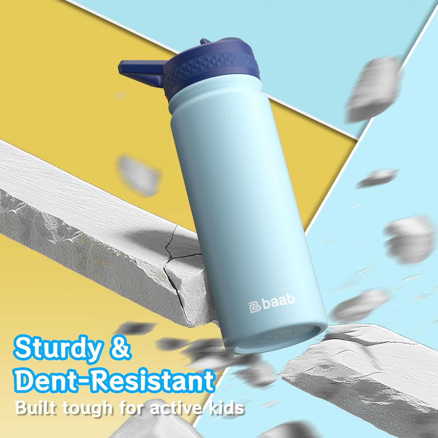 baab 18oz Kids Water Bottle, Insulated Water Bottle with Straw & Stickers, 18/8 Stainless Steel Vacuum Leakproof Kids Water Straw Cup for School, Perfect for Boy Girl (Light Blue, 1 Pack) - Image 6