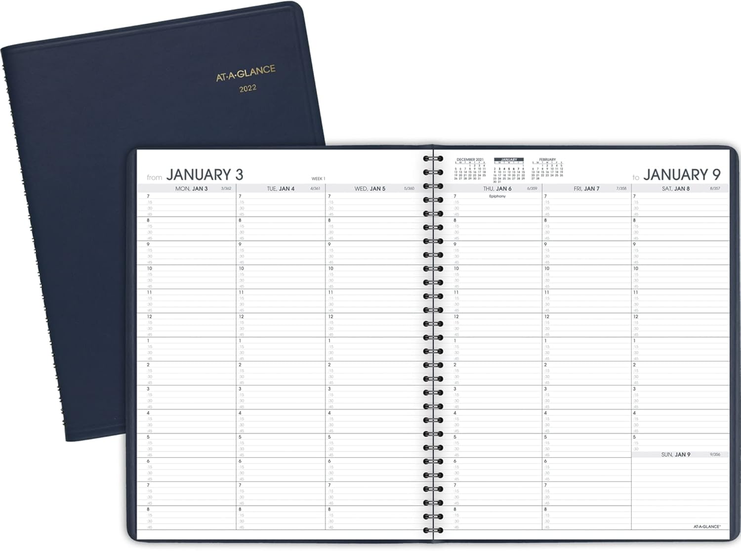 2022 Weekly Appointment Book & Planner by AT-A-GLANCE, 8-1/4" x 11", Large, Navy (7095020)