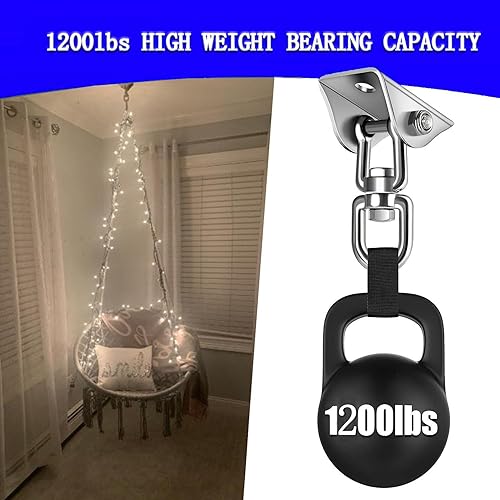 Miniatura 3 de Amzbear Kit para colgar hamacas, ganchos colgantes resistentes para columpio, kit de ganchos giratorios de 360, acero inoxidable, ganchos de hamaca