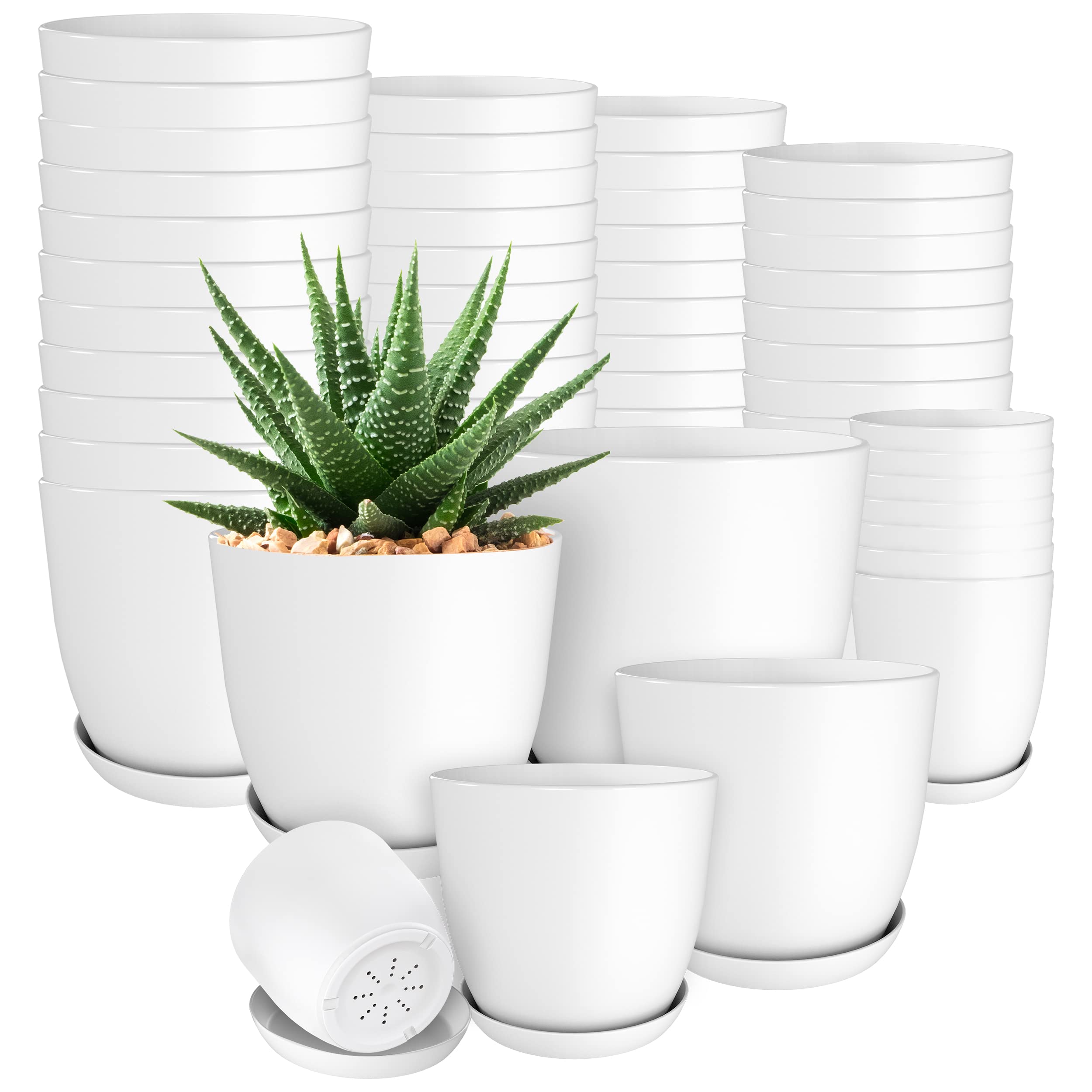 Utopia Home Plastic Planters Black, Flower Nursery Pots Indoor Modern Decorative Plastic Pots for Plants, Succulents, Flowers, and Cactus 60 Pack, Multisize