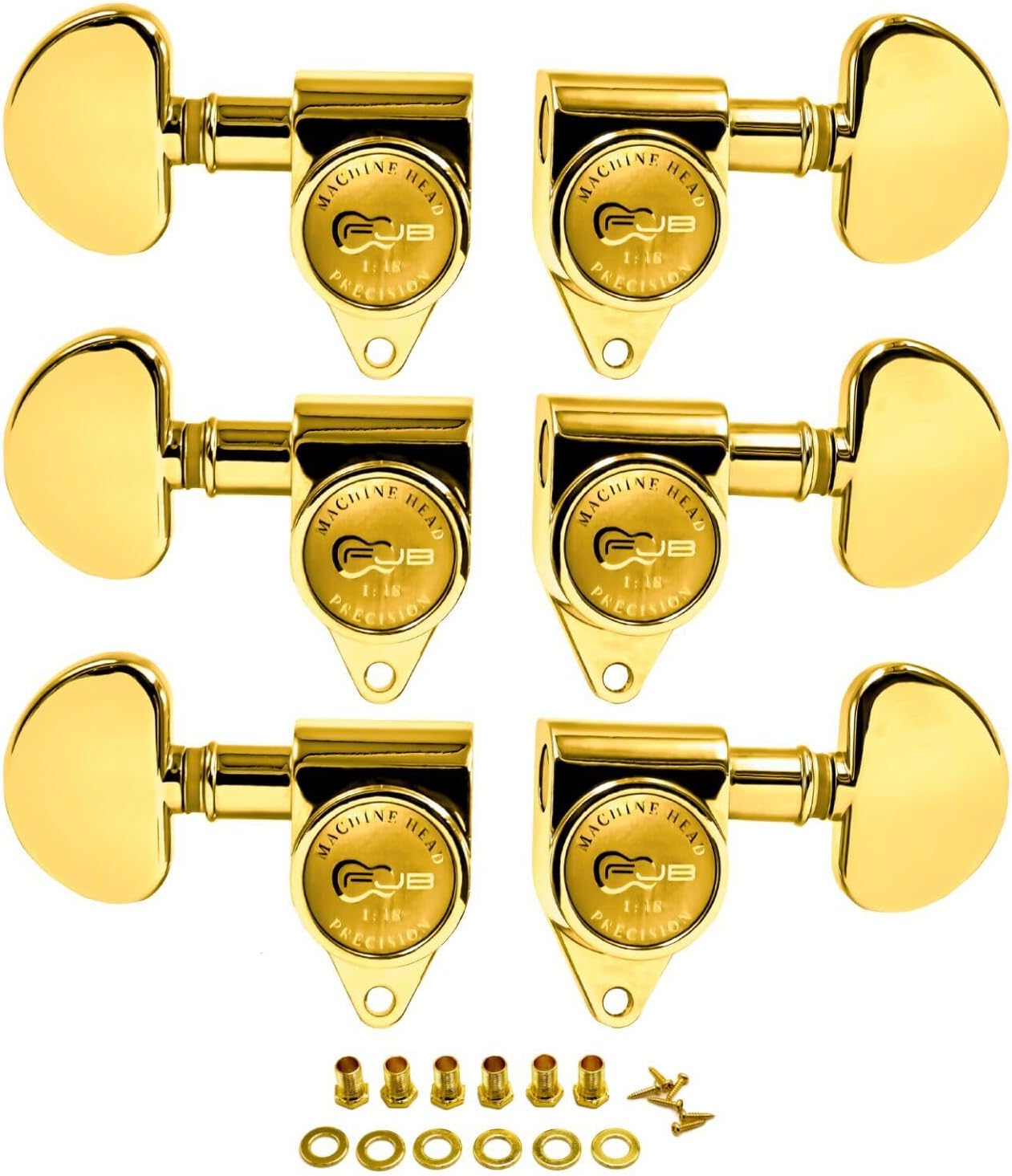 FXJXB 18:1 Guitar Tuners 3x3 Standard Machine Heads Tuning Pegs Replacement for Electric or Acoustic Guitars for ST TL SG LP Style-Gold(3R+3L)