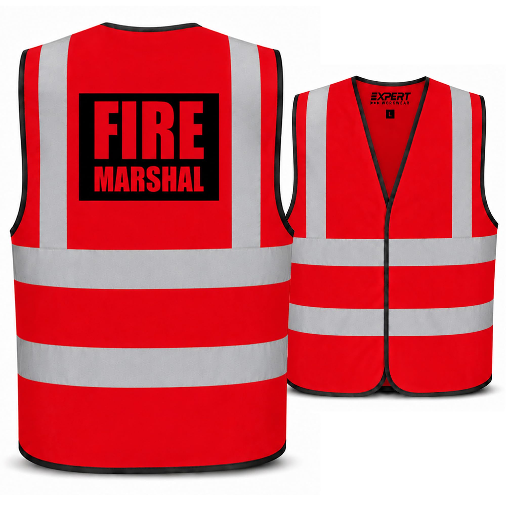 Expert Workwear Fire Marshal Vest Hi Vis High Visibility Printed Safety Viz Waistcoat (2XL, Red)