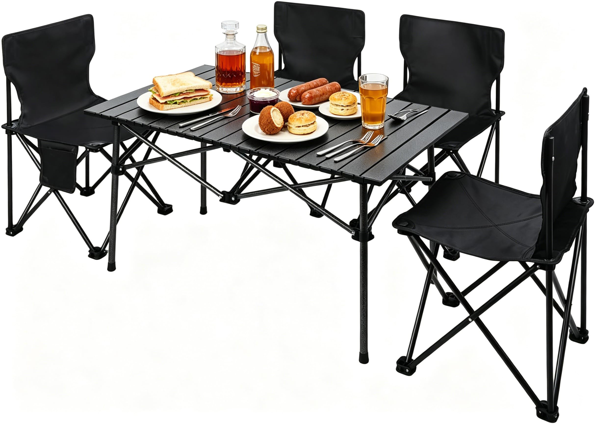 3.1FT Folding Table and Chairs Set with Carrying Bag,Foldable Camping Table Set with 4 Chair,Protable Lightweight Picnic Patio Tables for Camping, Beach,BBQ, Garden,Outdoor Indoor Use (Black)
